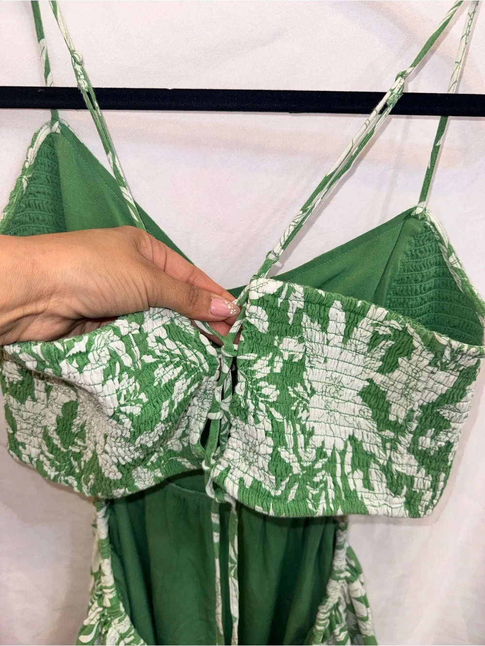 American Eagle Green & White Floral Cutout Maxi Cotton/Linen Dress - Picture 5 of 10
